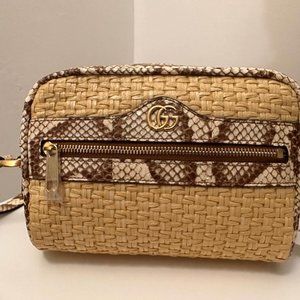 New Gucci Ophidia Mini Bag Raffia Watersnake Shoulder Bag Beige (574493974DC)